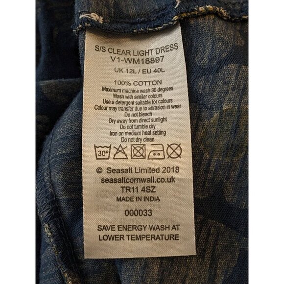 Seasalt Cornwall Dress US 8 Daisy Floral Navy Blue Olive Green Cotton Pockets - Picture 6 of 6